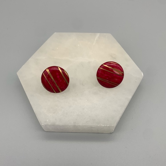 Vintage Retro Red and Gold Earrings. Good Condition. - Picture 2 of 3